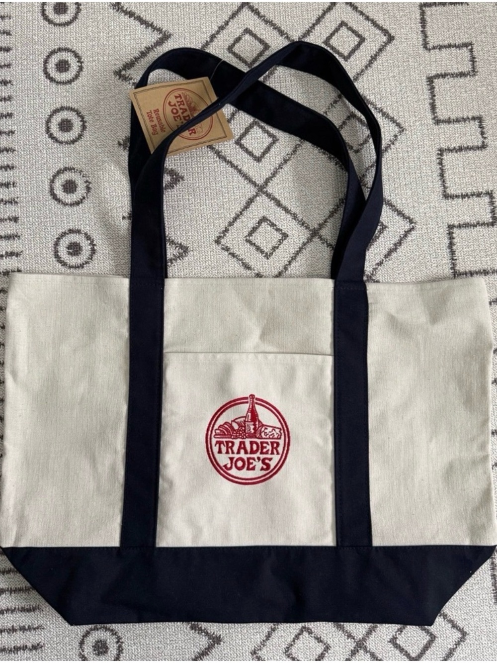 Trader Joe's Canvas Tote Bag in Natural & Navy